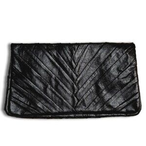 CALL IT SPRING Folded Clutch Textured Pleats Black Vegan Leather